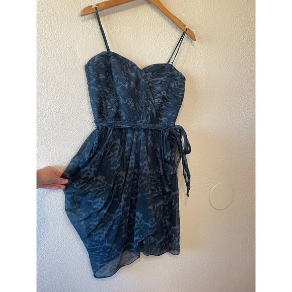 Rebecca Taylor Y2K Spaghetti Strap Cocktail Dark Gray Cheetah Mini Event Dress 8 - Picture 10 of 15